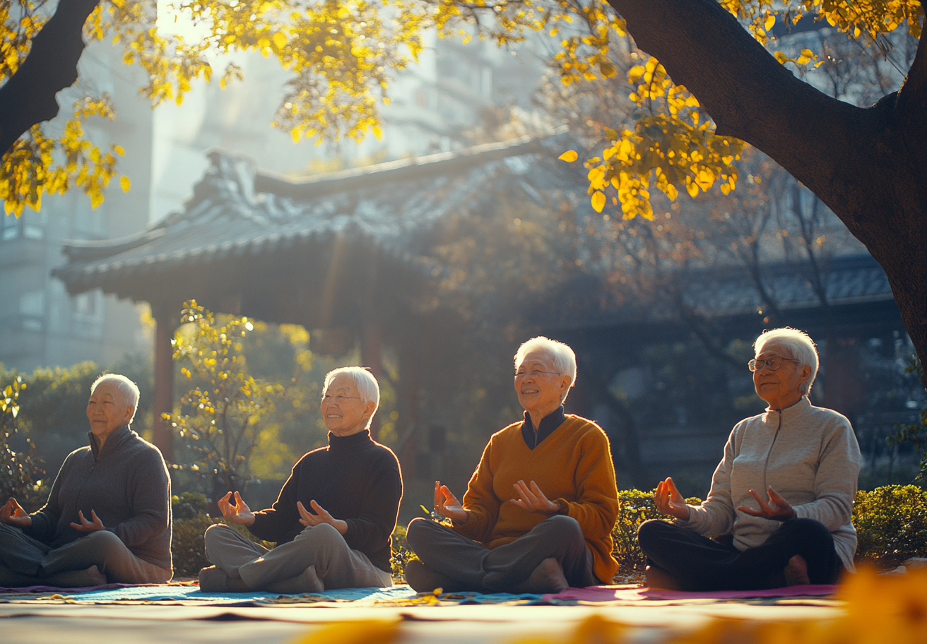 Інструктор демонструє пранаяму з літнім учнем